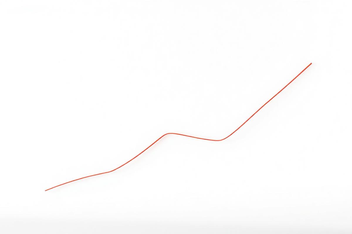 A minimalist abstract image of an upward-trending crimson line on a clean light background